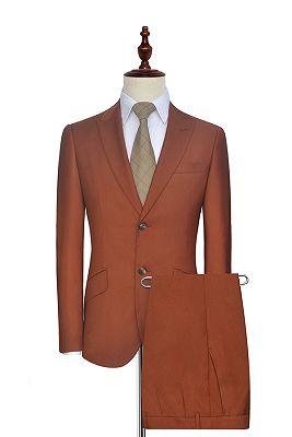 Two Button Dust Orange Mens Suits | Peak Lapel Flap Pockets Suits for Business_2