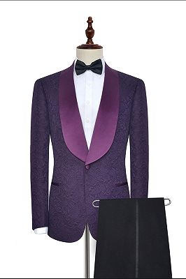 Luxury Dark Purple One Button Wedding Tuxedos | Silk Shawl Lapel ...