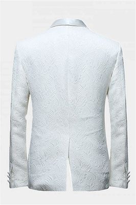 White Jacquard Wedding Men Suits | Elegant Two Piece Shawl Lapel Groom Suits