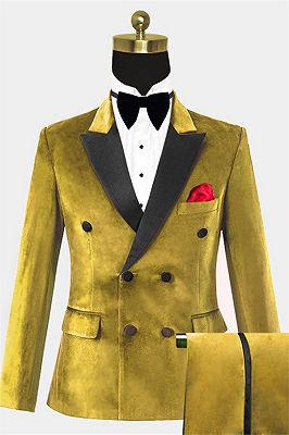 Gold Velvet Men Suits Online | Double Breasted Bespoke Suit Online ...