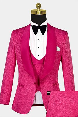 Floral Pink Jacquard Men Suits Online | Slim Fit Prom Suits with One ...