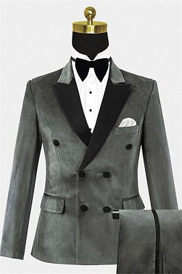 Grey Velvet Prom Suits for Men | Double Breasted Men Suits for Sale ...