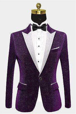 Shiny Purple Sequin Blazer Online | Peak Lapel Glitter Prom Men Suits ...