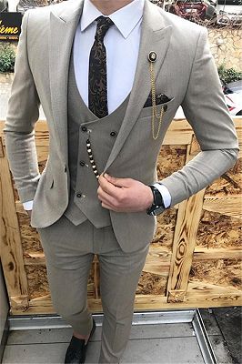 Italy Style Men's Outfits | Peak Lapel Slim Fit 3 Pieces Gray Suits ...