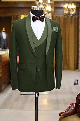 Newest Olive Green Shawl Lapel Tuxedo | 3 Pieces Men Prom Dress Suits Tuxedos_1