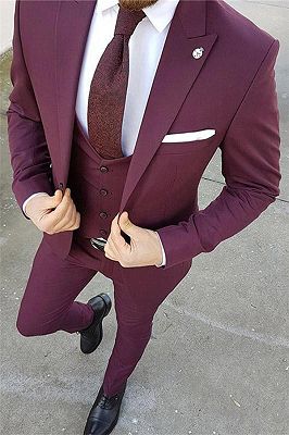 Purple Slim Fit 3 Pieces Tuxedo | Tailored Peak Lapel for Men/Groom/Wedding Dress Suit_1